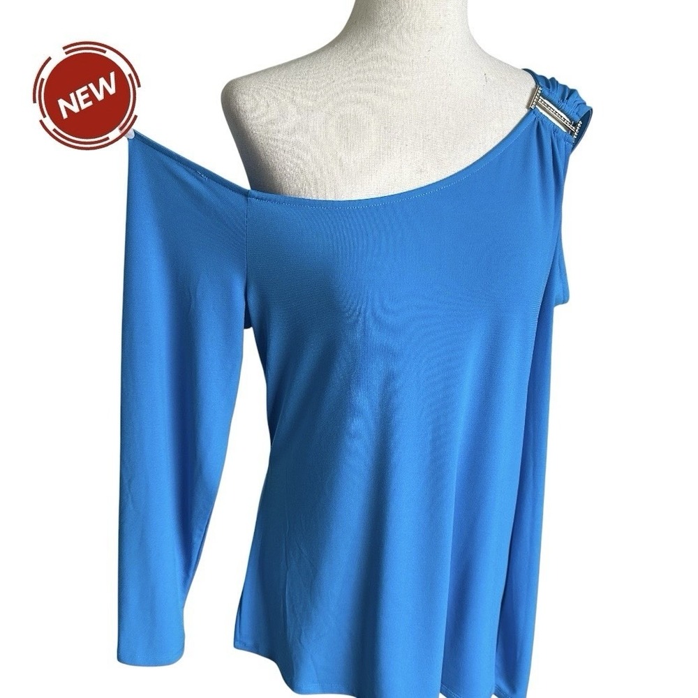 Thalia Sodi Women Sz Large Blue Cold Shoulder Long Sleeve NWT Reg $59.50 | 46-28